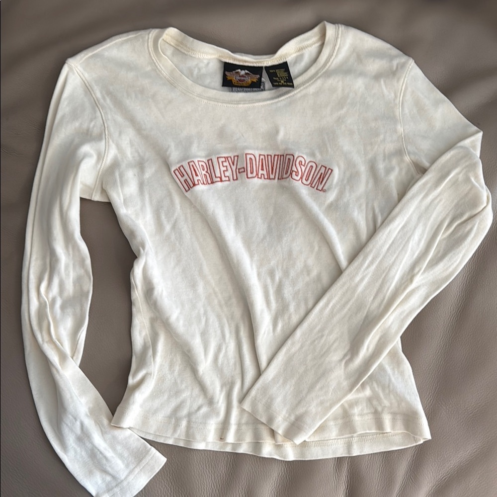 Harley-Davidson White Long Sleeve with red/orange Logo